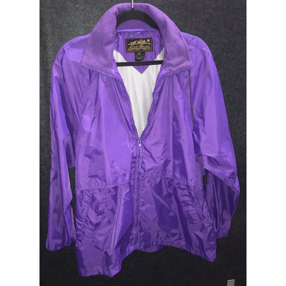 Eddie Bauer Vintage 90s Women's Hood Full Zip Windbreaker Jacket Purple Medium